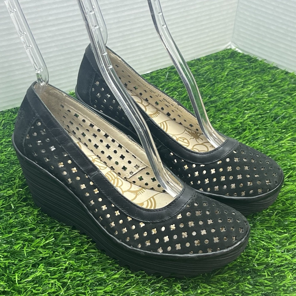 Fly London Black Cutout Wedges